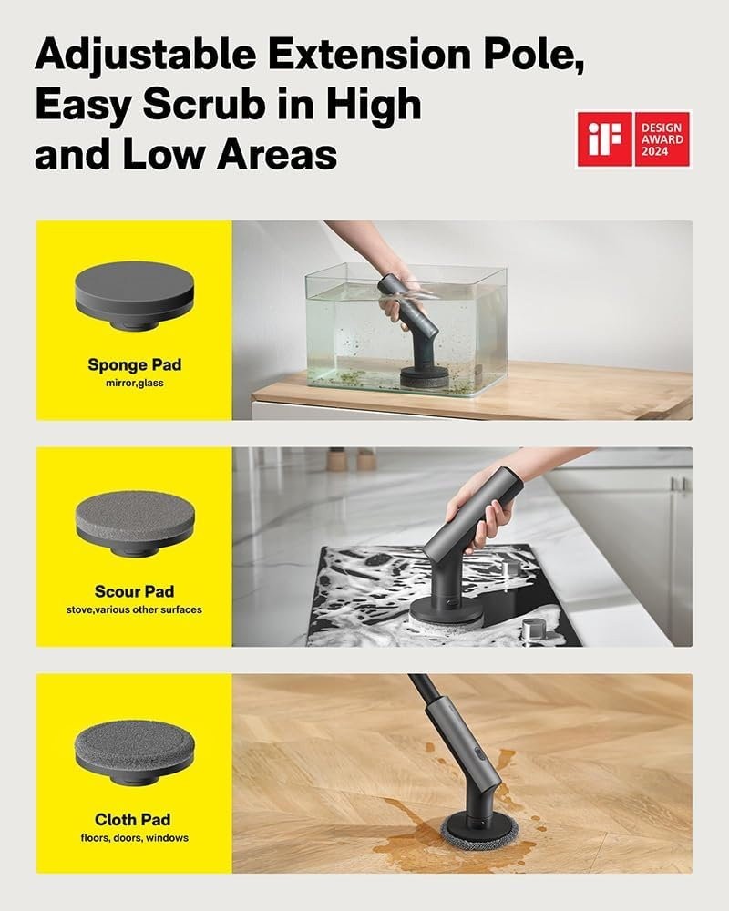 HOTO Cordless Electric Spin Scrubber Adjustable Angles with 6 Brush Heads