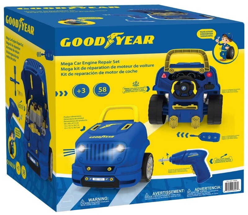 Goodyear 58-Piece Kid’s Mega Car Engine Repair Set Take Apart Mechanical Toy