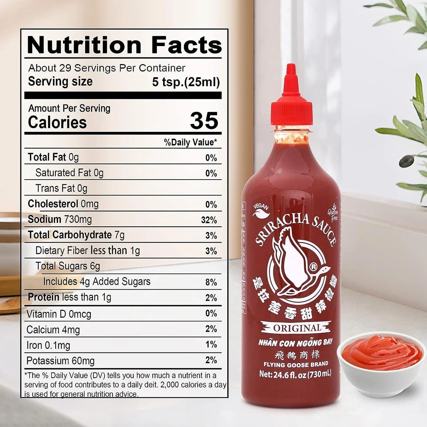 Flying Goose Sriracha Hot Chilli Sauce Authentic Spicy Condiment Vegan 730mL