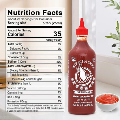 Flying Goose Sriracha Hot Chilli Sauce Authentic Spicy Condiment Vegan 730mL