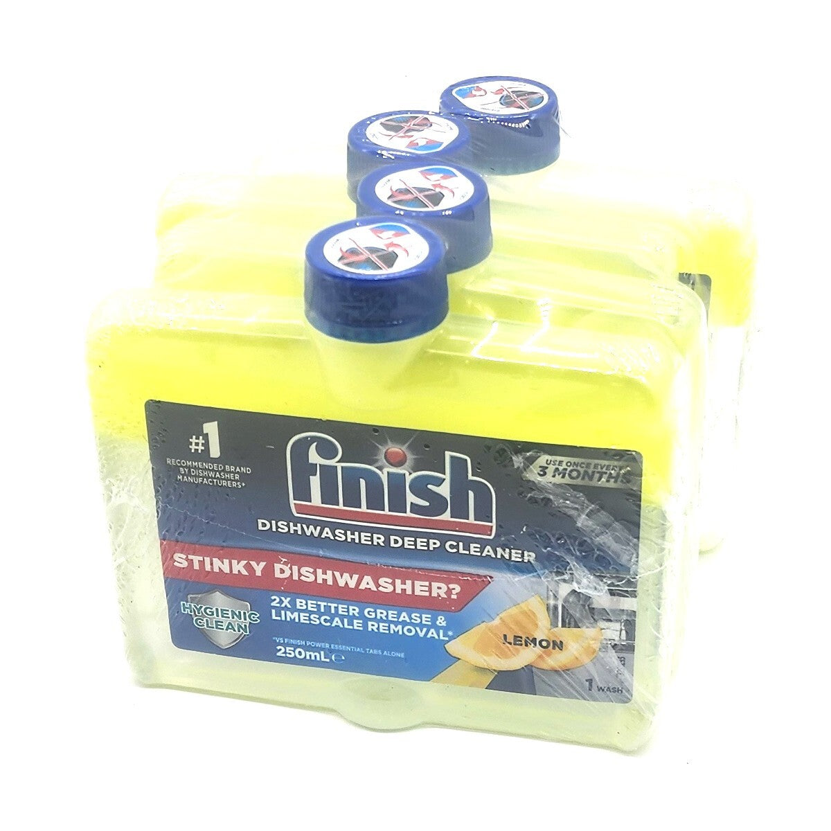 Finish Deep Clean Dishwasher Cleaner Grease Limescale Removal Lemon 4x250ml Pack