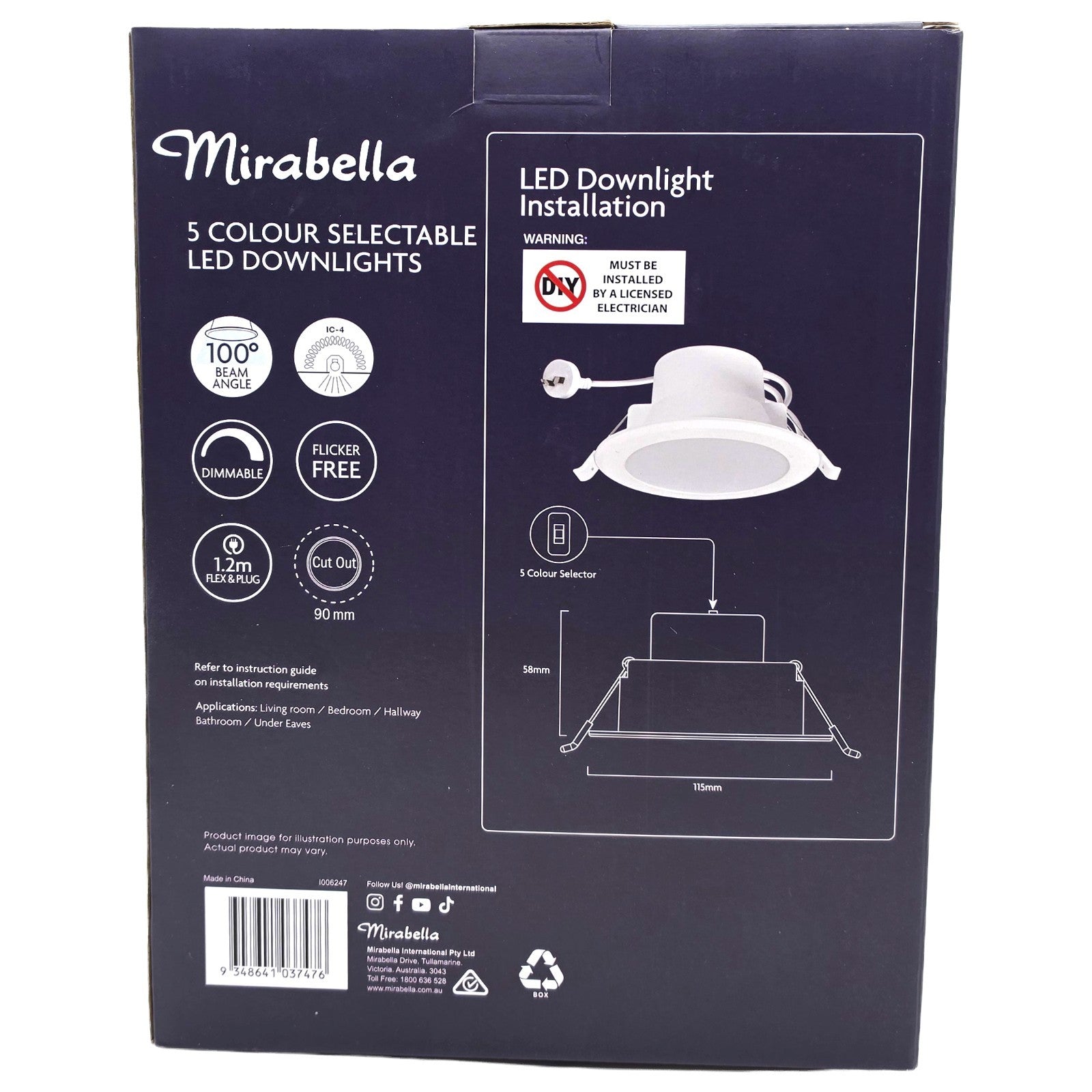 Mirabella 9w LED Dimmable Downlights IP44 800lm White 5 Colour Select 10 packs