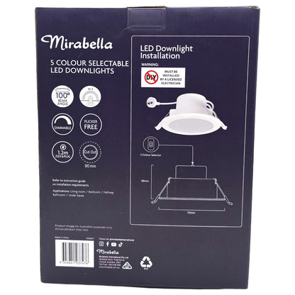 Mirabella 9w LED Dimmable Downlights IP44 800lm White 5 Colour Select 10 packs