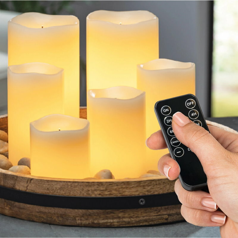Gerson 6-Piece LED Flameless Candle Set with Remote Real Wax Glow Wick Unscented