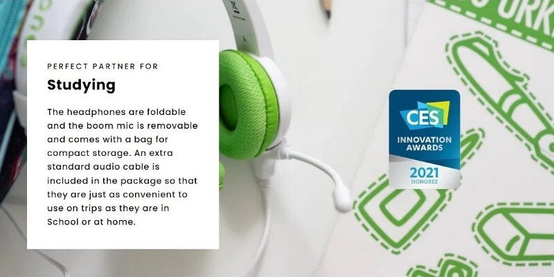 BuddyPhones 2-Pack School+ Home Learning Kids Headphones w/ Mic, BuddyCable
