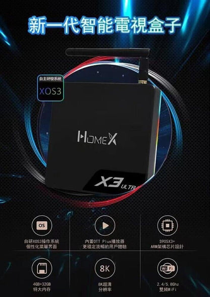 HomeX X3 Ultra TV BOX AI Android TVbox AU WiFi Live TV - 最新中文电视盒 - 直播 剧集 电影