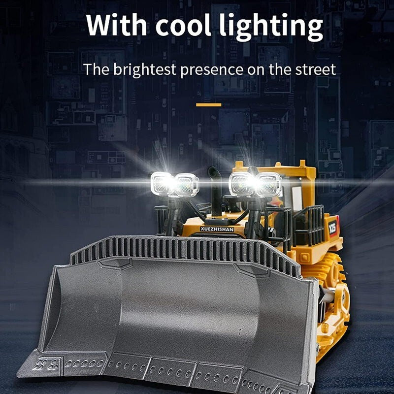 XZS 1:24 360° Rotation 9CH 2.4G RC Bulldozer Toy w/ Sound, Light, Alloy Bucket