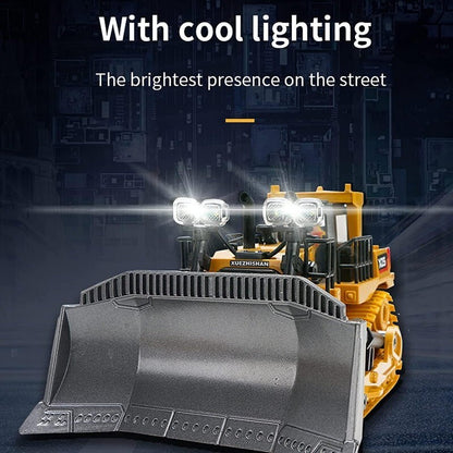 XZS 1:24 360° Rotation 9CH 2.4G RC Bulldozer Toy w/ Sound, Light, Alloy Bucket