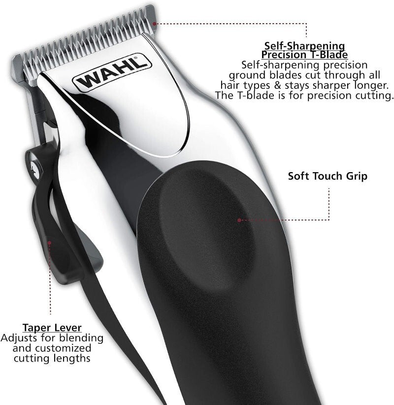 WAHL 25 Pieces Deluxe Chrome Haircutting Home Kit Complete Hair & Trimming Kit