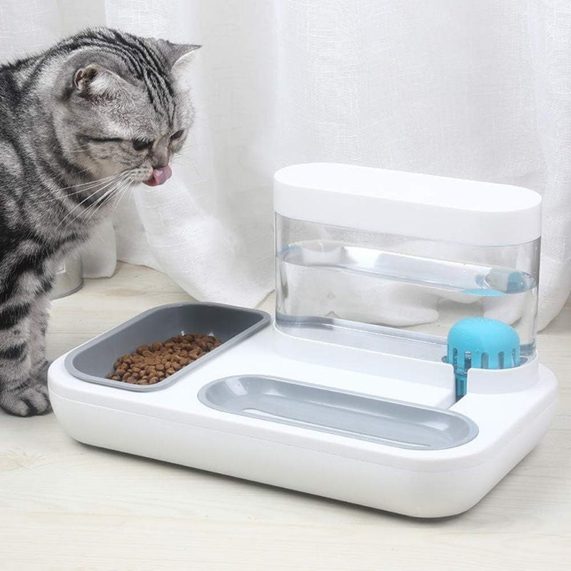 Ameifu 2-in-1 Cat Pet Bowls Food & Water Dispenser with Automatic Water Fountain