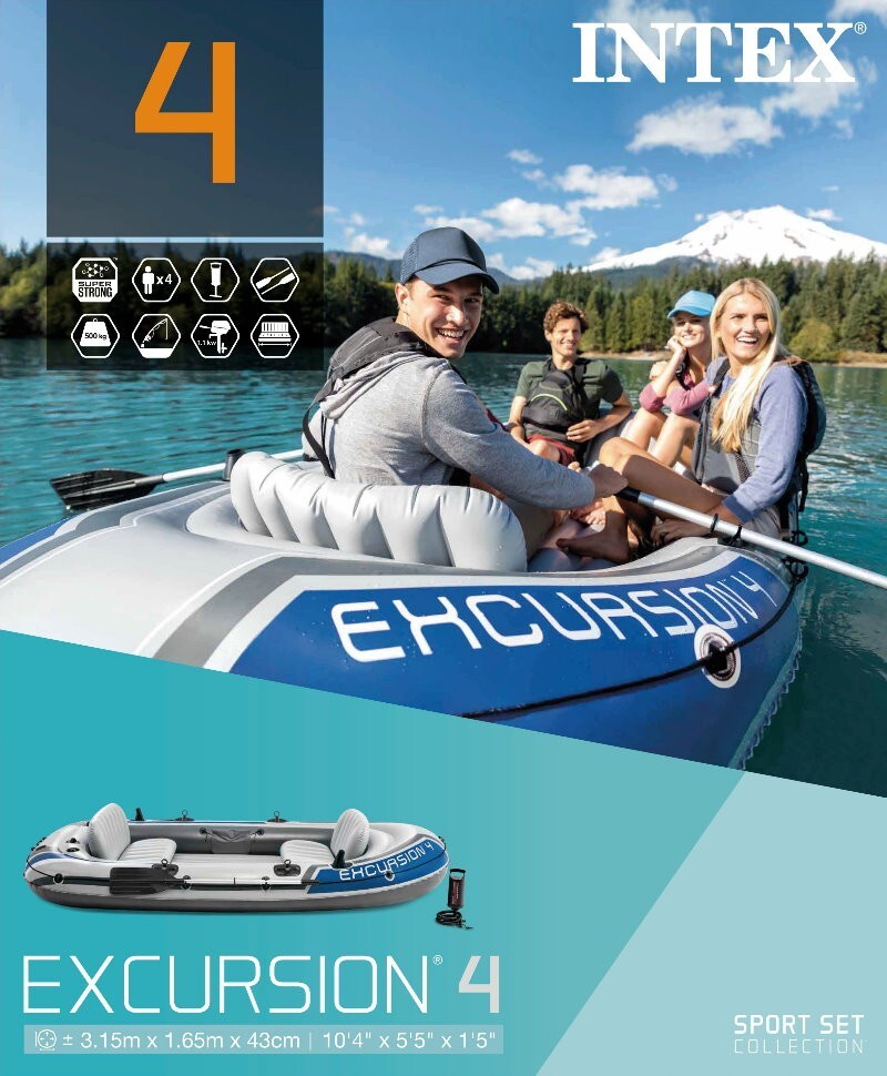 Intex 68324NP Excursion 4 Person Inflatable Rafting & Fishing Boat Set w/ 2 Oars