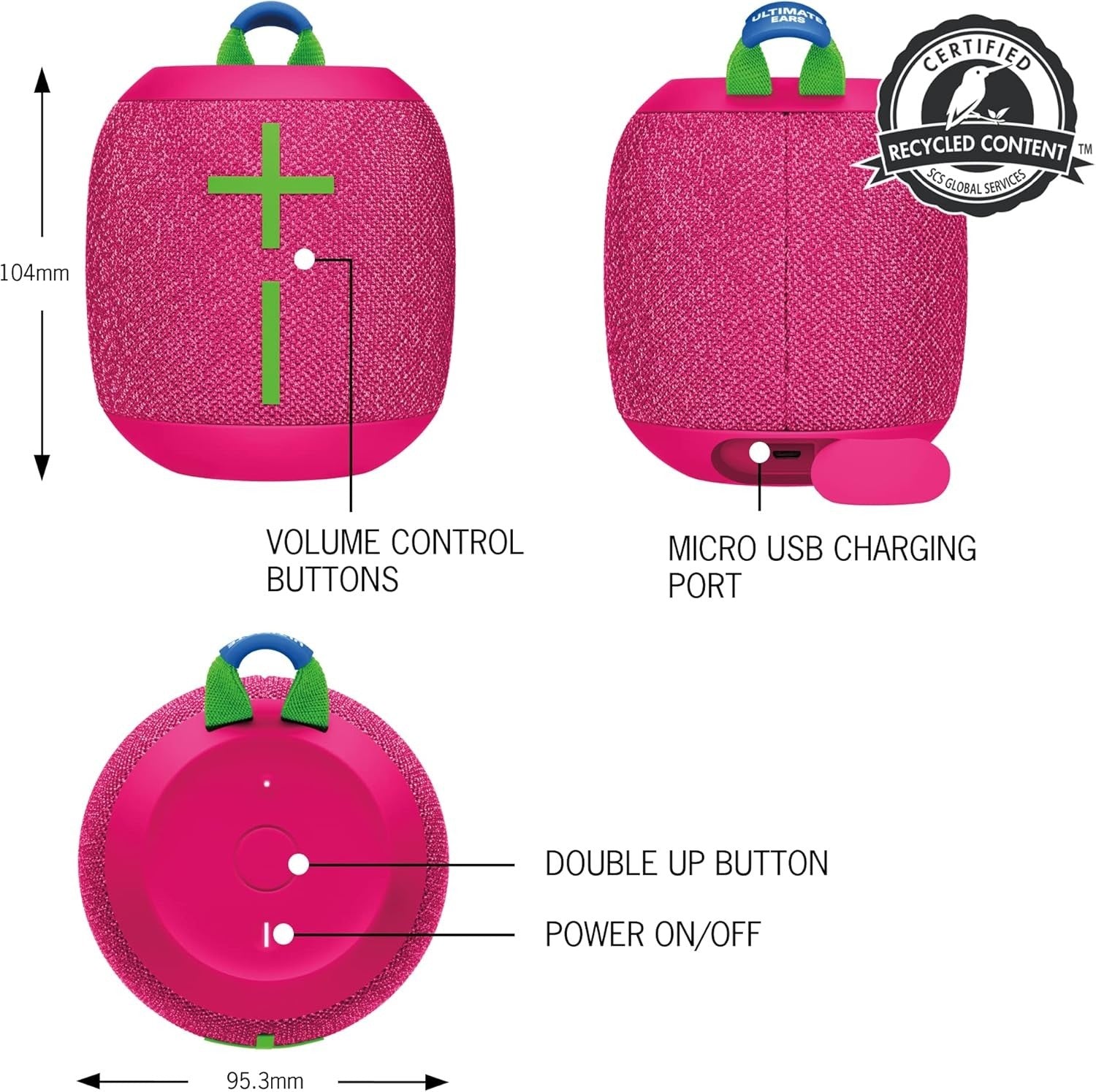 Ultimate Ears Wonderboom 3 Portable Wireless Outdoor Bluetooth Speaker HyperPink