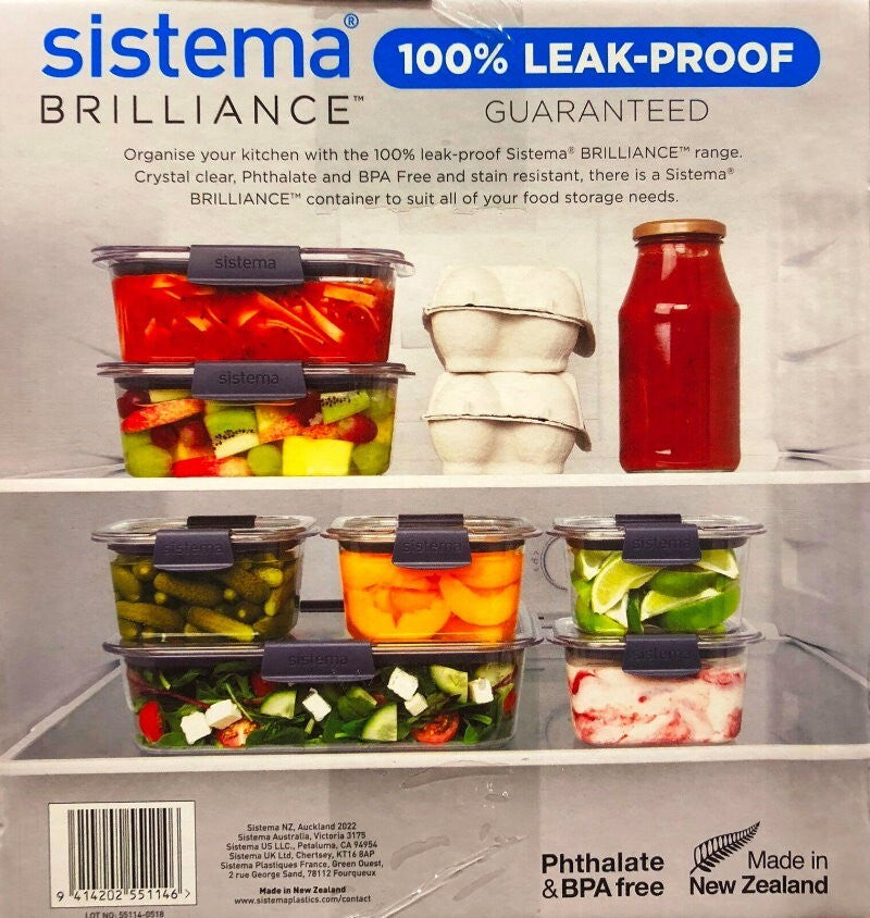 Sistema Brilliance 14 Piece Food Storage Set with Lids - Leak Proof, BPA Free