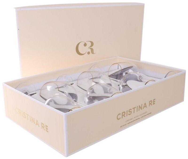 Cristina Re Chiara Wine Glasses - 6 Piece Set, 24ct Gold Trimmed & Lead Free