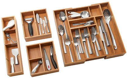 Seville Classics 4-Piece Bamboo Premium Expandable Drawer Organizer Cutlery