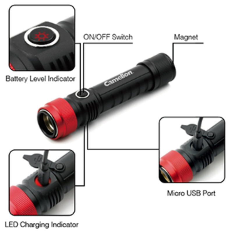 Camelion 3-in-1 LED Waterproof Rechargeable Flashlight Kit Work Light Flexible