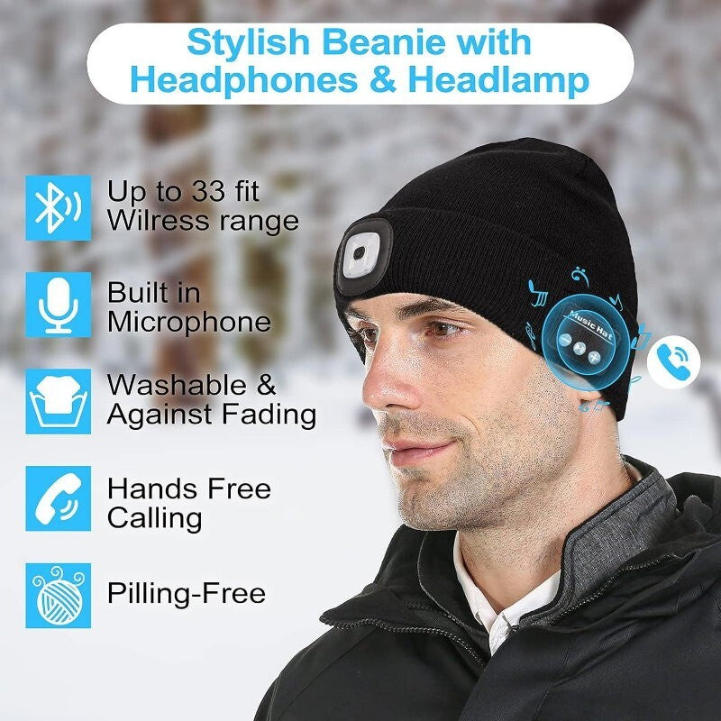 ZONSUSE 2-in-1 Winter Unisex Bluetooth Music Beanie Knitted Hat 6 LED Headlight
