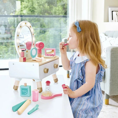 Hape 18 Pieces Kids' Sparkling Vanity Set Stylish Dressing Table Pretend Play