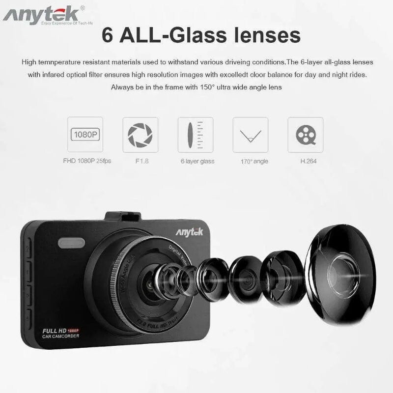 Anytek A78 Car Dash Cam Full HD 1080P Car DVR 170° w/ 24 Hour Parking Monitoring
