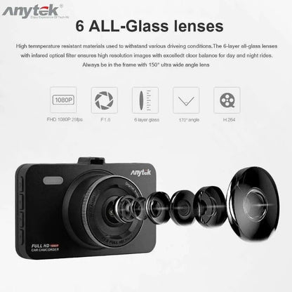 Anytek A78 Car Dash Cam Full HD 1080P Car DVR 170° w/ 24 Hour Parking Monitoring