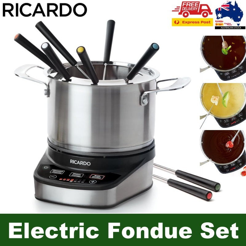 Ricardo 11 Pieces Electric Fondue & Hot Pot Set 3L with 8 Color-Coded Forks