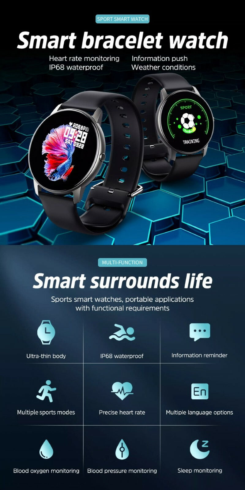 Kivee LW02 Touch Screen Waterproof Fitness Tracker Smart Watch for iOS & Android