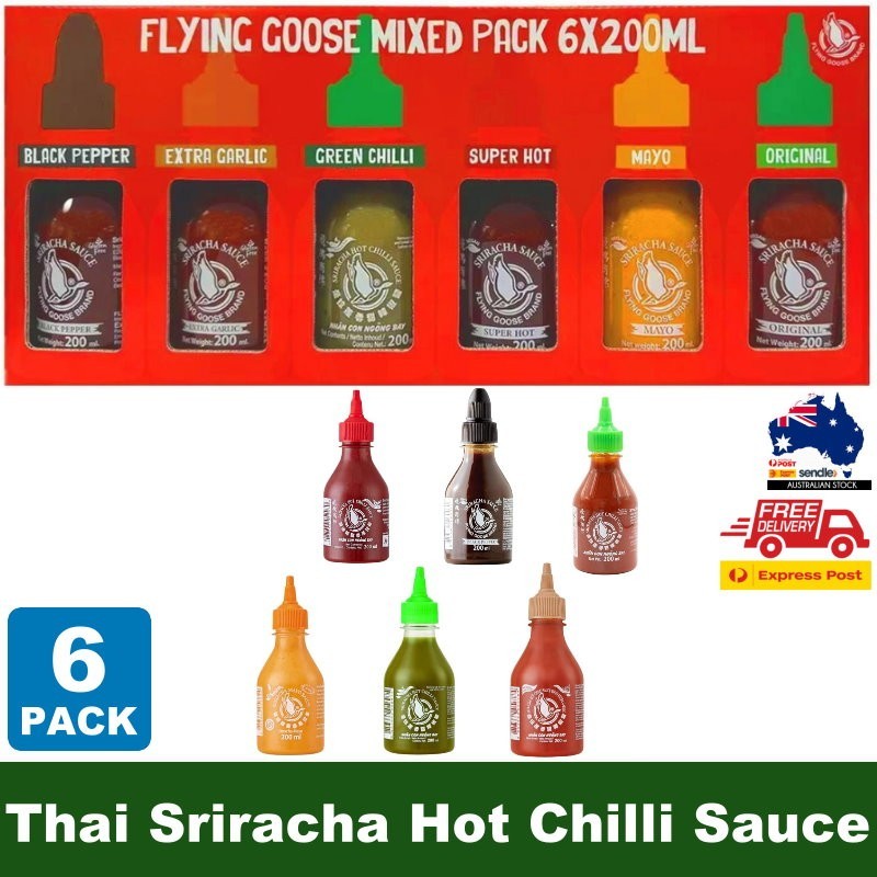 Flying Goose 6-Pack Sriracha Chilli Sauce Selection Mixed Flavours Spicy Set