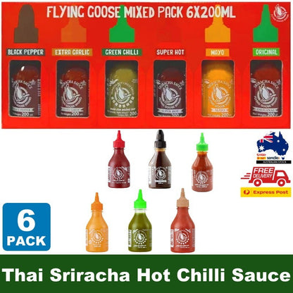 Flying Goose 6-Pack Sriracha Chilli Sauce Selection Mixed Flavours Spicy Set