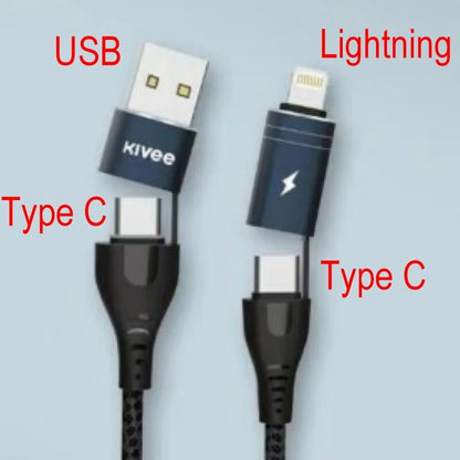 Kivee 4-in-1 Multi Fast Charging Cable USB-C 8 Pin to Type C USB Charging Cable