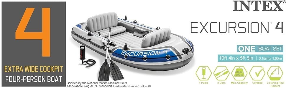 Intex 68324NP Excursion 4 Person Inflatable Rafting & Fishing Boat Set w/ 2 Oars
