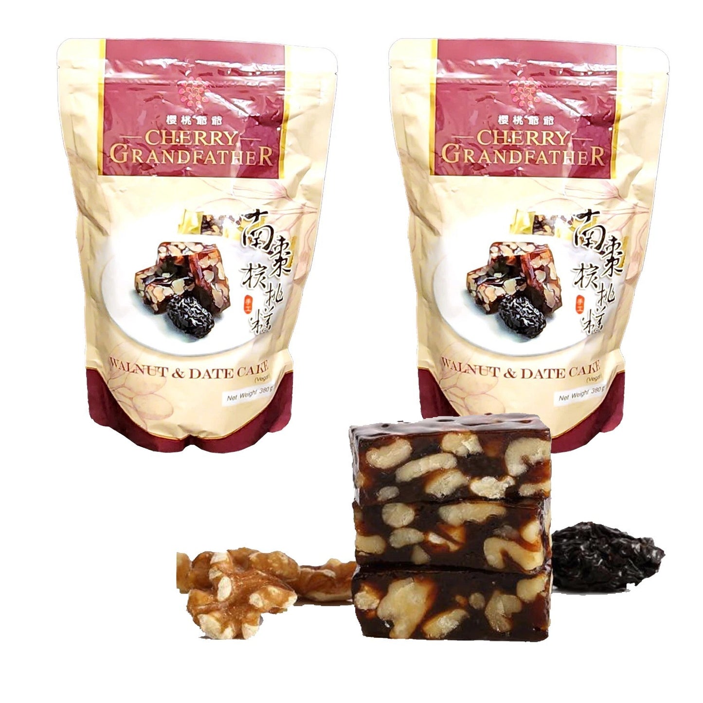 2 x 380g Cherry Grandfather Walnut & Date Cake Vegan Halal Made Taiwan 櫻桃爺爺南棗核桃糕