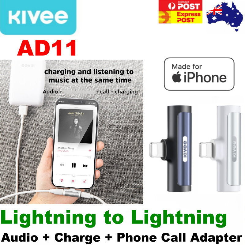 Kivee AD11 iPhone M to Dual iPhone F Charge Adapter for Charging, Audio, Calls