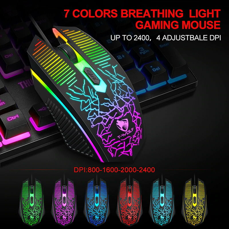 T-Wolf TF-400 4-in-1 Gaming Kit LED Backlit Gaming Keyboard Headset Mouse Pad