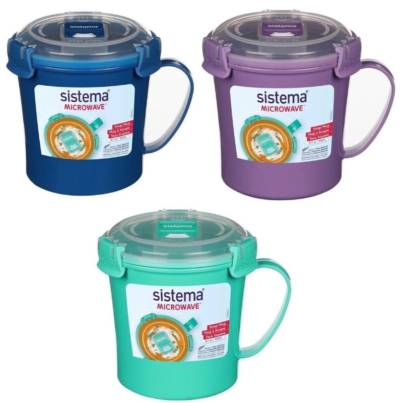 Sistema 3-Pack 656ml Microwave Medium Soup Mug Food Container BPA-Free