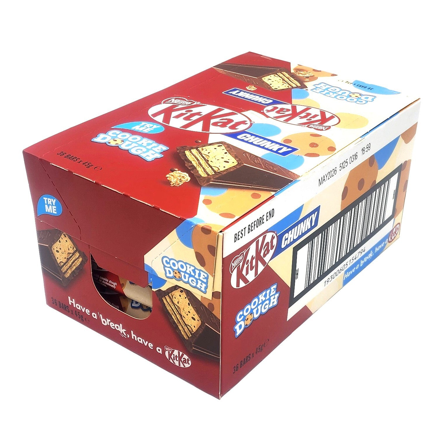 KitKat Chunky Cookie Dough Crisp Wafer Chocolate Bars Kids Break Snack 36 x 45g