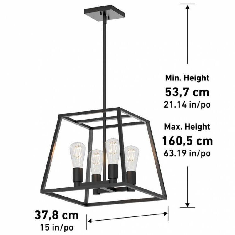 Artika Carter Square 4-Light Chandelier LED Celling Light Adjustable Height