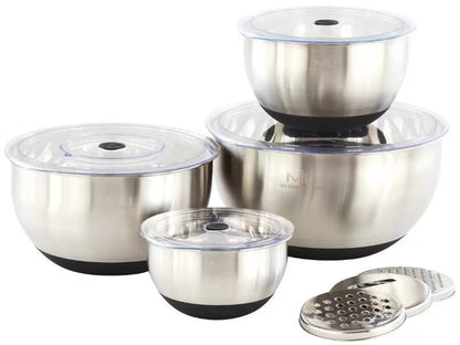 MIU 11-Piece 18/8 Stainless Steel Mixing Bowls Set with 4 Lids & 3 Graters