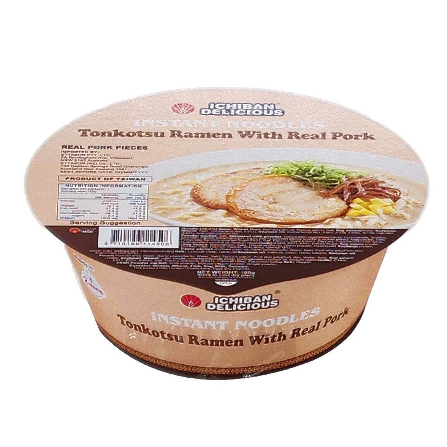 Ichiban Tonkotsu Ramen Instant Bowl Noodles Delicious with Real Pork 6x185g Meal