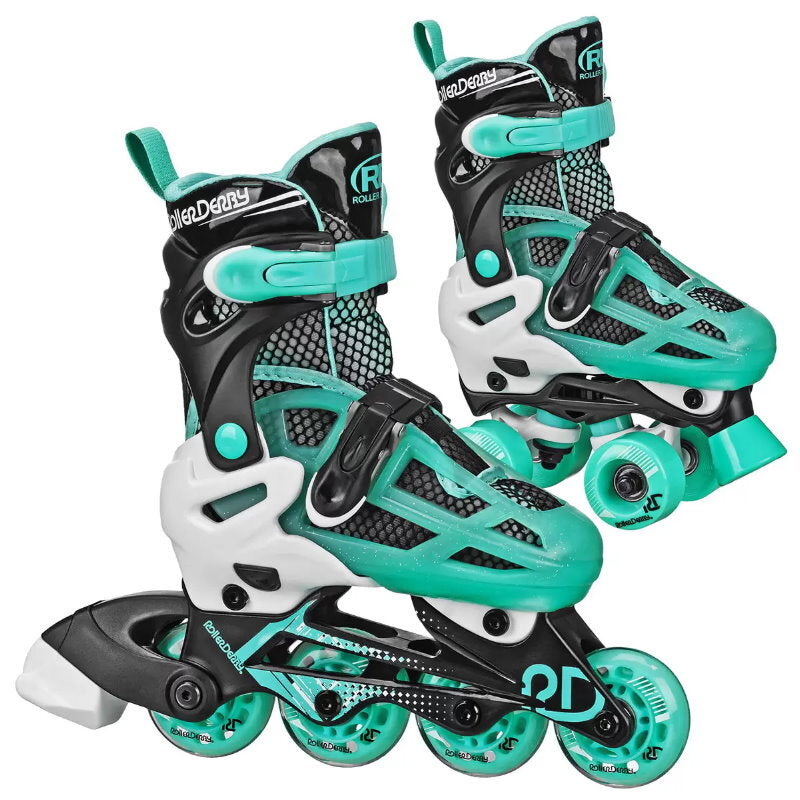Roller Derby 2-in-1 Combo Adjustable Quad Roller and Inline Skates for Kids