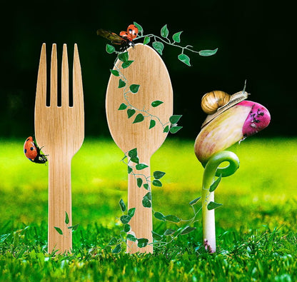 iECO 320pcs Disposable 100% Bamboo Utensils Set - Fork or Spoon Cutlery Set