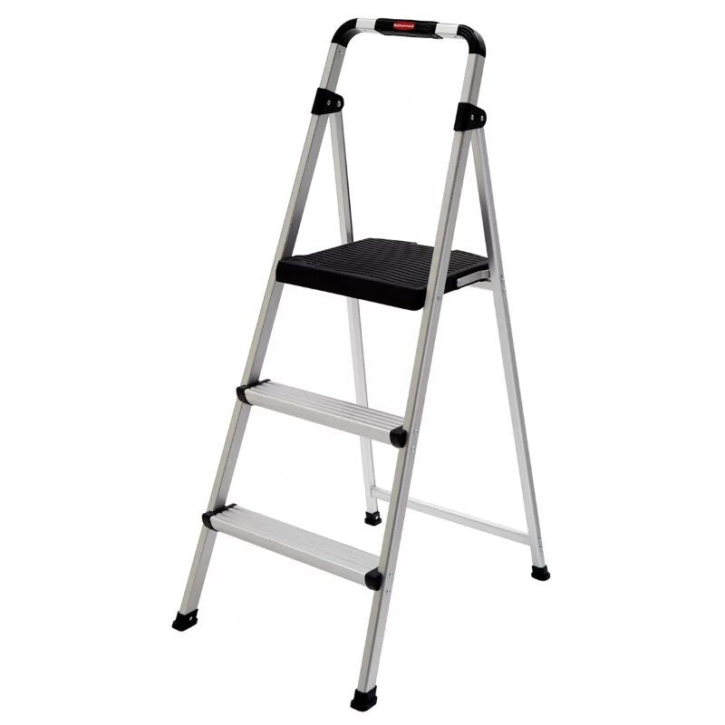 Rubbermaid 3 Step Ultra-Light Aluminum Stool w/ Plastic Top Step 102kg Capacity
