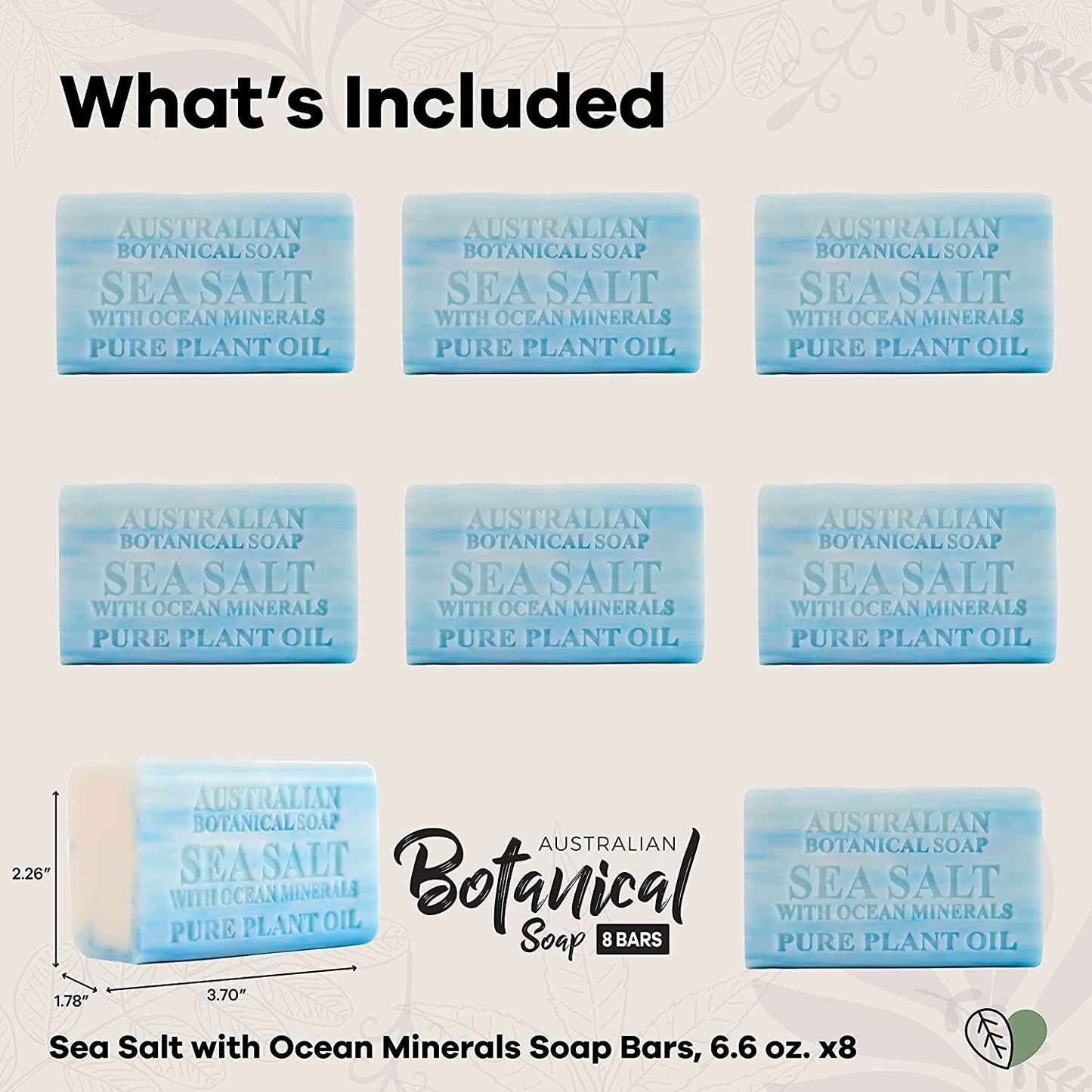 Australian Botanical Sea Salt Ocean Minerals Body Gentle Wash Bar Soap 8 x 200g