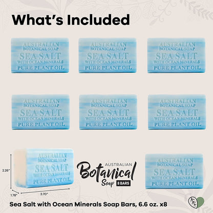 Australian Botanical Sea Salt Ocean Minerals Body Gentle Wash Bar Soap 8 x 200g