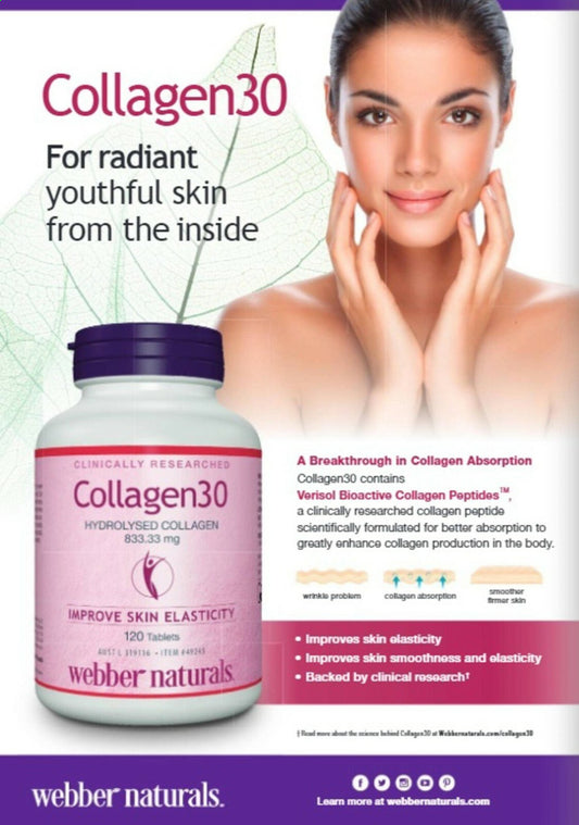Webber Natural Hydrolysed Collagen30 120 Tablets 833mg Improve Skin Elasticity
