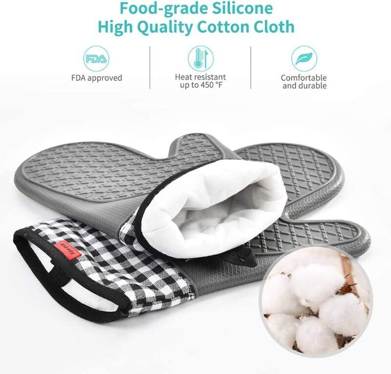 Ankway Silicone Oven Gloves and Pot Holders Set W/ Quilted Liner Heat Resistant