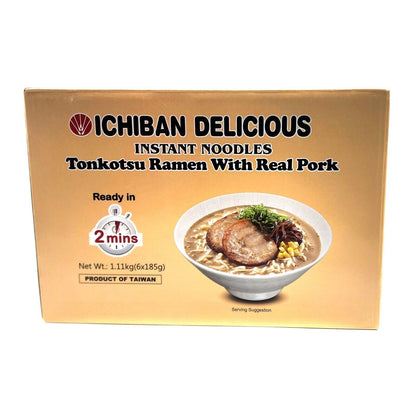 Ichiban Tonkotsu Ramen Instant Bowl Noodles Delicious with Real Pork 6x185g Meal