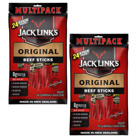 2 x Jack Link's Original Beef Jerky Sticks 288g High Protein Smoked Meat Snack