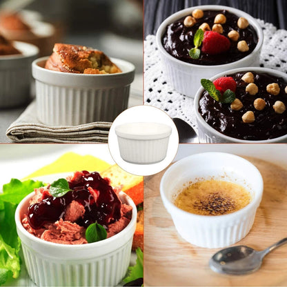 8 x Ceramic Ramekins for Baking Colourful Fluted Porcelain Bowls Souffle 295mL