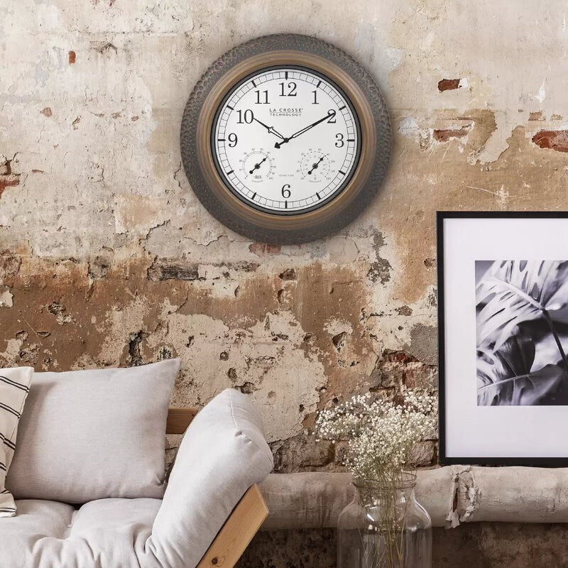 La Crosse 21" (53.4cm) Indoor/Outdoor Metal Wall Clock w/ Temperature & Humidity