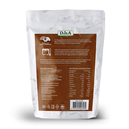 3x225g DJ&A Whole & Cut Shiitake Mushroom Crisps Kids Snack Dietyary Fibre Vegan